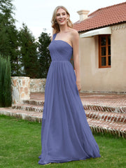 Robe Plissée en Tulle Sans Manches à Une Épaule Pervenche