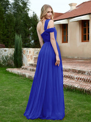 Robe Plissée en Tulle Sans Manches à Une Épaule Bleu Royale Grande Taille