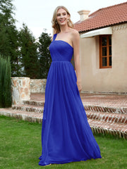 Robe Plissée en Tulle Sans Manches à Une Épaule Bleu Royale Grande Taille