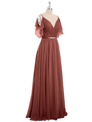 Bretelle Spaghetti Mousseline Robe avec Col en V terracotta Grande Taille
