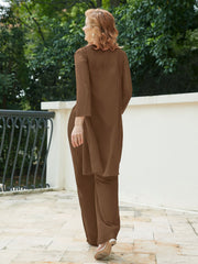 Pantsuit Chic en Mousseline Top en Dentelle avec Veste Brun Grande Taille