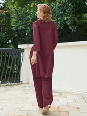 Pantsuit Chic en Mousseline Top en Dentelle avec Veste Cabernet Grande Taille