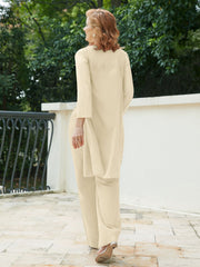 Pantsuit Chic en Mousseline Top en Dentelle avec Veste Champagne Grande Taille