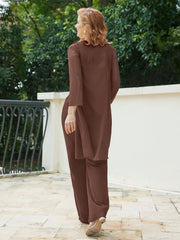 Pantsuit Chic en Mousseline Top en Dentelle avec Veste Chocolat Grande Taille