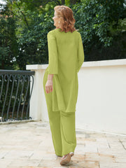 Pantsuit Chic en Mousseline Top en Dentelle avec Veste Trèfle Grande Taille