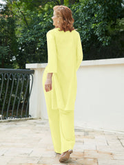 Pantsuit Chic en Mousseline Top en Dentelle avec Veste Jonquille Grande Taille
