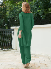 Pantsuit Chic en Mousseline Top en Dentelle avec Veste Vert Foncé