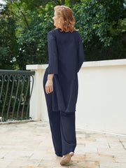 Pantsuit Chic en Mousseline Top en Dentelle avec Veste Bleu Marine Grande Taille