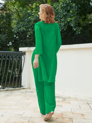 Pantsuit Chic en Mousseline Top en Dentelle avec Veste Emeraude