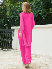 Pantsuit Chic en Mousseline Top en Dentelle avec Veste Fuchsia Grande Taille