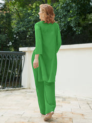 Pantsuit Chic en Mousseline Top en Dentelle avec Veste Vert
