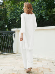 Pantsuit Chic en Mousseline Top en Dentelle avec Veste Ivoire
