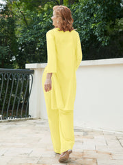 Pantsuit Chic en Mousseline Top en Dentelle avec Veste Citron