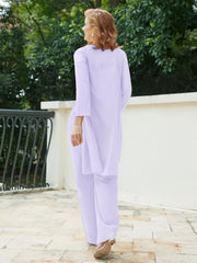 Pantsuit Chic en Mousseline Top en Dentelle avec Veste Lilas