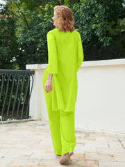 Pantsuit Chic en Mousseline Top en Dentelle avec Veste Vert Citron Grande Taille