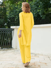 Pantsuit Chic en Mousseline Top en Dentelle avec Veste Souci Grande Taille