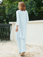 Pantsuit Chic en Mousseline Top en Dentelle avec Veste Brume