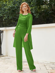 Pantsuit Chic en Mousseline Top en Dentelle avec Veste Mousse Grande Taille