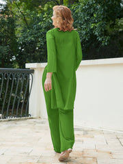 Pantsuit Chic en Mousseline Top en Dentelle avec Veste Mousse