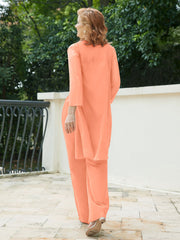 Pantsuit Chic en Mousseline Top en Dentelle avec Veste Papaye