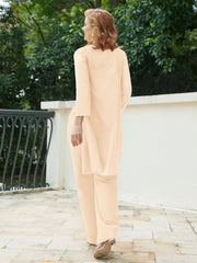Pantsuit Chic en Mousseline Top en Dentelle avec Veste Pêche