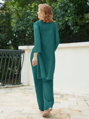 Pantsuit Chic en Mousseline Top en Dentelle avec Veste Paon