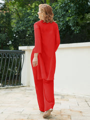 Pantsuit Chic en Mousseline Top en Dentelle avec Veste Rouge Grande Taille