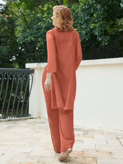 Pantsuit Chic en Mousseline Top en Dentelle avec Veste Rouille Grande Taille