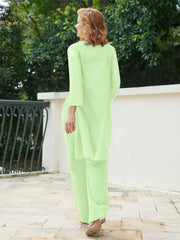 Pantsuit Chic en Mousseline Top en Dentelle avec Veste Sauge Grande Taille
