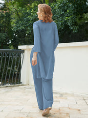 Pantsuit Chic en Mousseline Top en Dentelle avec Veste Bleu de Schiste Grande Taille