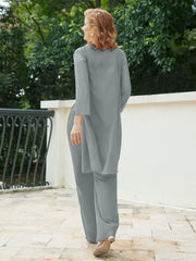 Pantsuit Chic en Mousseline Top en Dentelle avec Veste Gris Acier Grande Taille