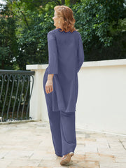 Pantsuit Chic en Mousseline Top en Dentelle avec Veste Orageux Grande Taille