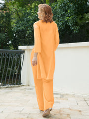 Pantsuit Chic en Mousseline Top en Dentelle avec Veste Mandarine Grande Taille