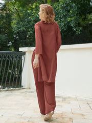 Pantsuit Chic en Mousseline Top en Dentelle avec Veste Terracotta Grande Taille