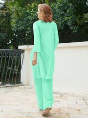 Pantsuit Chic en Mousseline Top en Dentelle avec Veste Turquoise