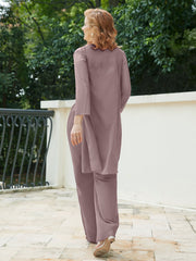 Pantsuit Chic en Mousseline Top en Dentelle avec Veste Vintage Mauve Grande Taille