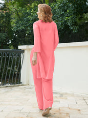 Pantsuit Chic en Mousseline Top en Dentelle avec Veste Pastèque