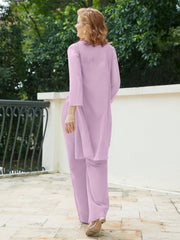 Pantsuit Chic en Mousseline Top en Dentelle avec Veste Glycine