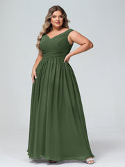 Robe Longue à Hors de l'Épaule et Col en V avec Poches Olive Verte Grande Taille