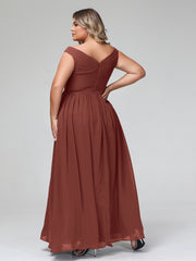 Robe Longue à Hors de l'Épaule et Col en V avec Poches terracotta Grande Taille