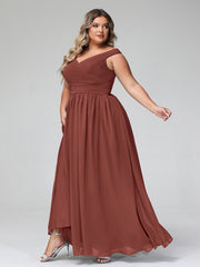 Robe Longue à Hors de l'Épaule et Col en V avec Poches terracotta Grande Taille