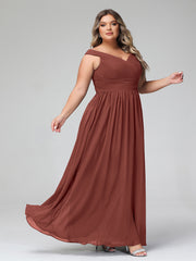 Robe Longue à Hors de l'Épaule et Col en V avec Poches terracotta Grande Taille