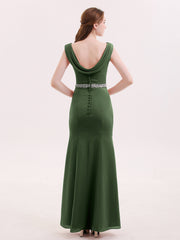Robe Mousseline Fourreau avec Ceinture Perlée Olive Verte Grande Taille