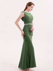 Robe Mousseline Fourreau avec Ceinture Perlée Olive Verte Grande Taille