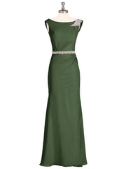Robe Mousseline Fourreau avec Ceinture Perlée Olive Verte Grande Taille