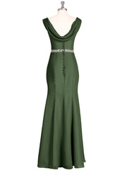 Robe Mousseline Fourreau avec Ceinture Perlée Olive Verte