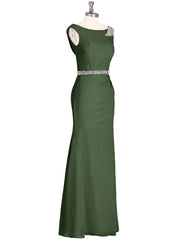 Robe Mousseline Fourreau avec Ceinture Perlée Olive Verte Grande Taille