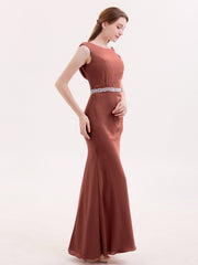 Robe Mousseline Fourreau avec Ceinture Perlée terracotta Grande Taille