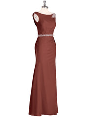Robe Mousseline Fourreau avec Ceinture Perlée terracotta Grande Taille