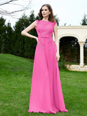 Robe Appliquée de A-ligne en Mousseline et Dentelle Azalée Grande Taille